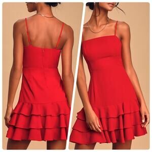 The Best Night XS Red Sleeveless Tiered Ruffled Mini Dress